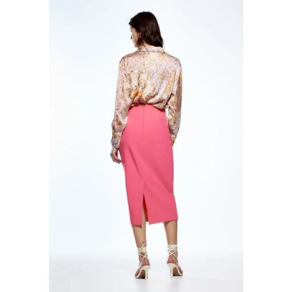 💕ZARA💕 Printed Satin Effect Shirt ~ Pink Multi-Color Paisley Print Medium